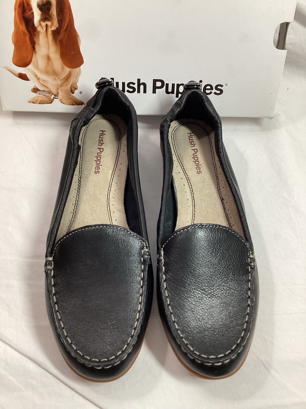 NEW Hush Puppies Leather Black 9 Comfort Slip on Shoes Loafer Flat